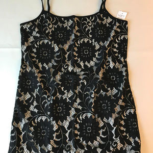 Lace Front Scoop Neck Cami, Black Floral